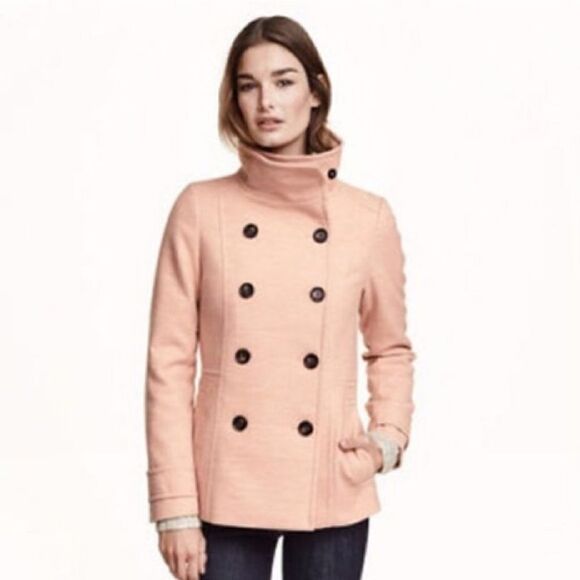 H&M Women's Light Pink Double Breasted Pea Coat Size 8 - Picture 1 of 6